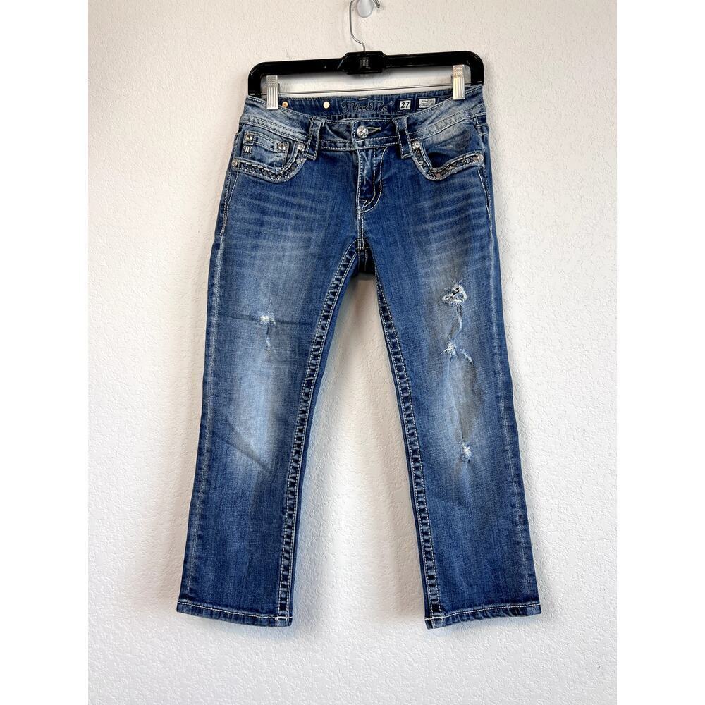 Chic Miss Me Signature Cuffed Capri Distressed Jeans Sz 27